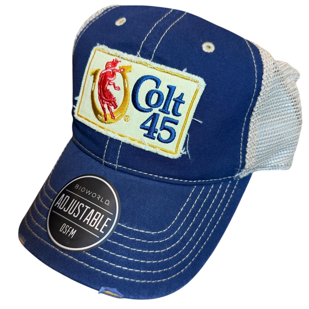 Bioworld Colt 45 Trucker Hat Mens OSFA Blue New Embroidered Logo Snapback Cap
